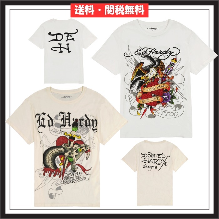 【Ed Hardy】 Tシャツ 半袖 イーグル スネーク 白 ロゴ