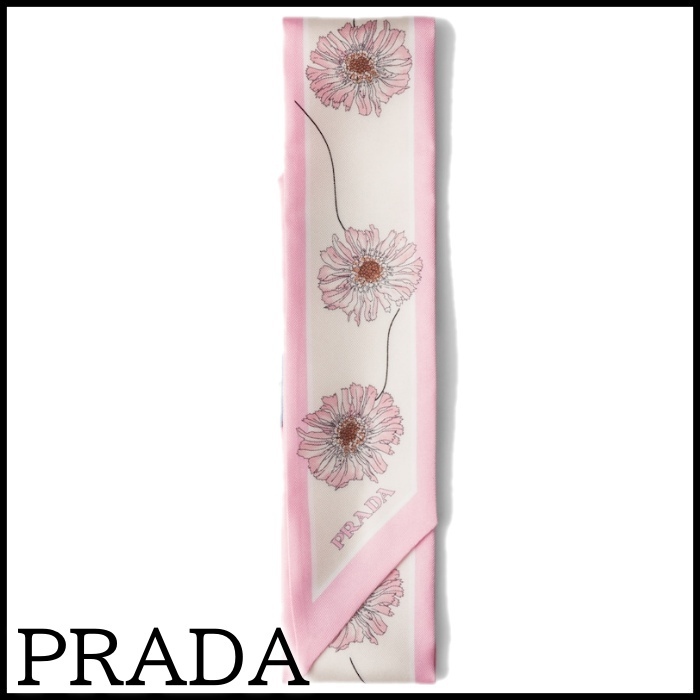 PRADA プリント入り シルクツイル スキニースカーフ