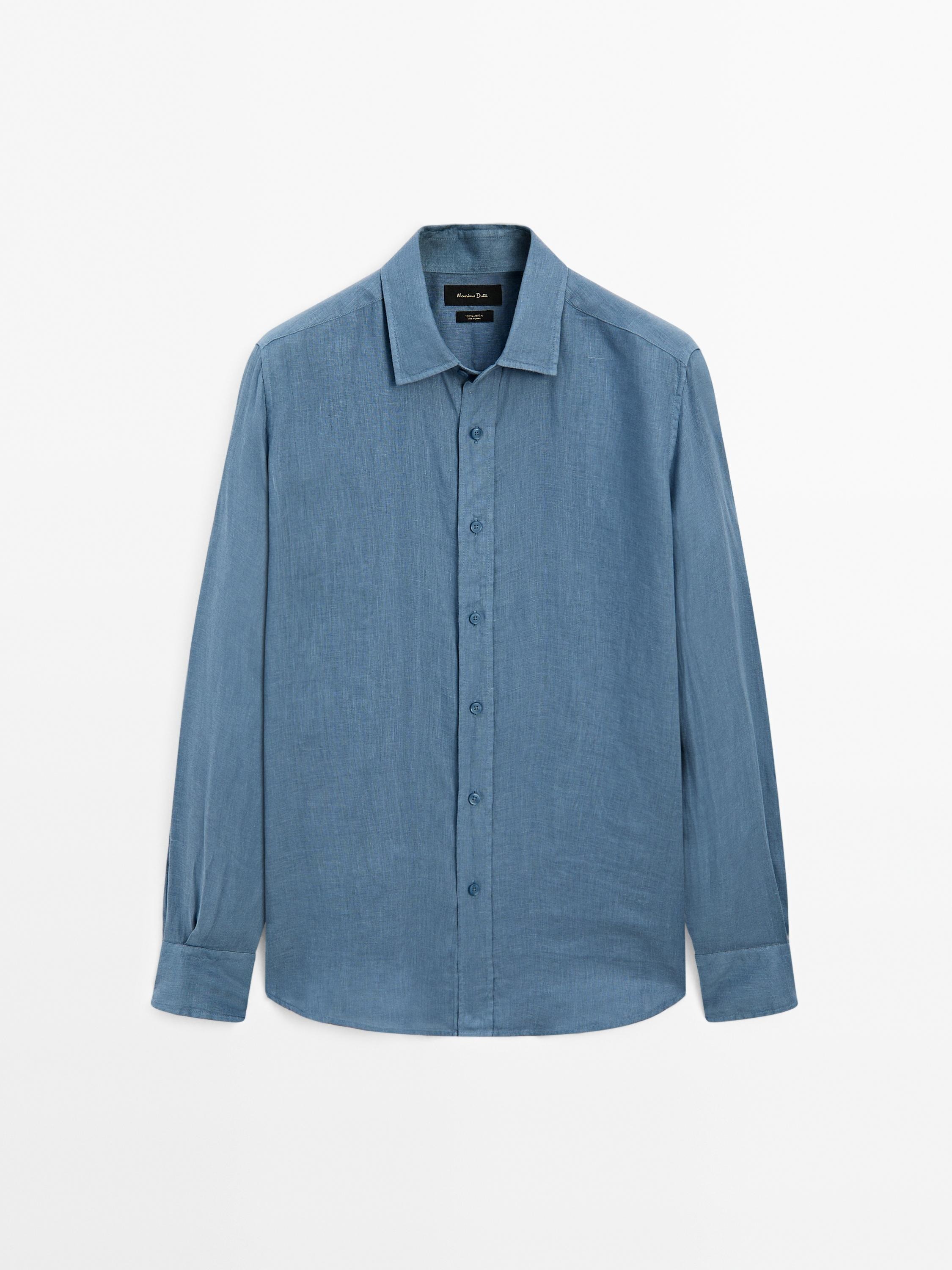 ★MASSIMO DUTTI★ レギュラーリネンシャツ 空青