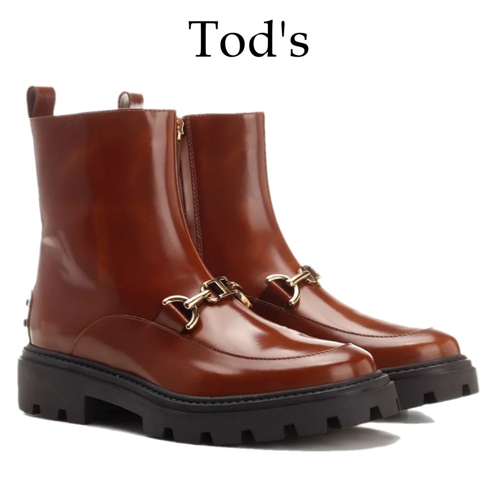 【Tod's】トッズロゴプレート ラウンドトゥ アンクルブーツ