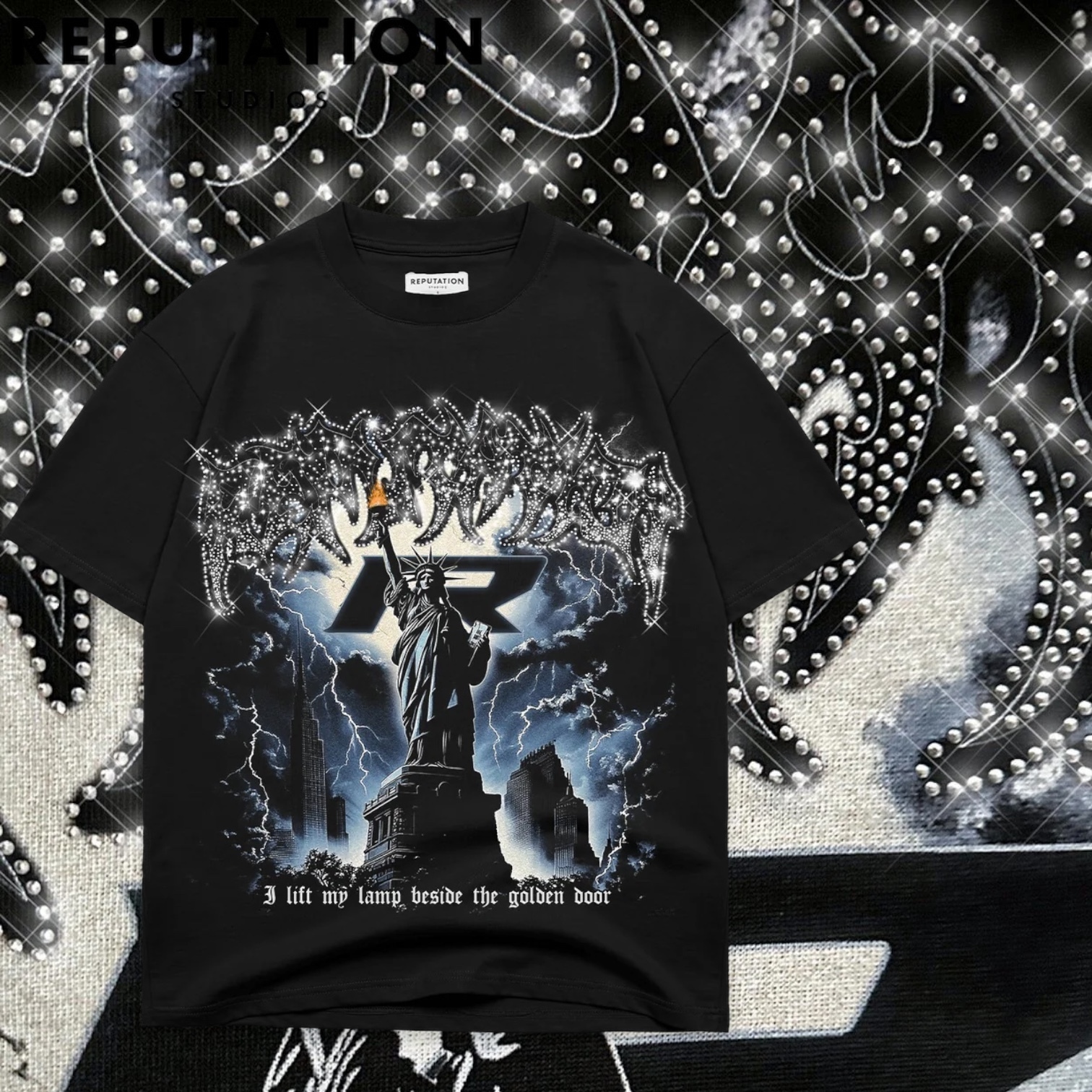 Reputation Studios ラインストーン Tシャツ ニューヨーク 黒