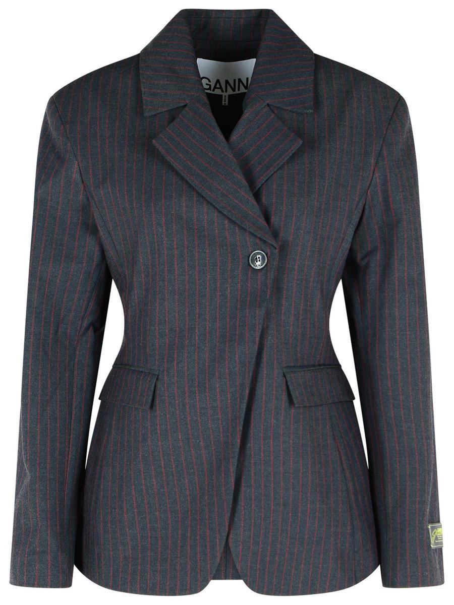 【関税＆送料込み】Ganni Pinstriped Black Viscose Blend Bla