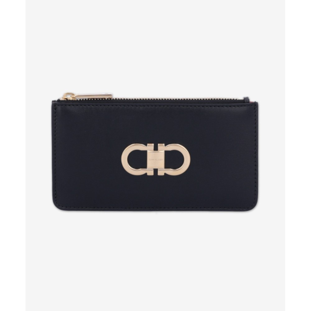 ■FERRAGAMO■ Gancini Credit Zipper Card Holder Black Flame