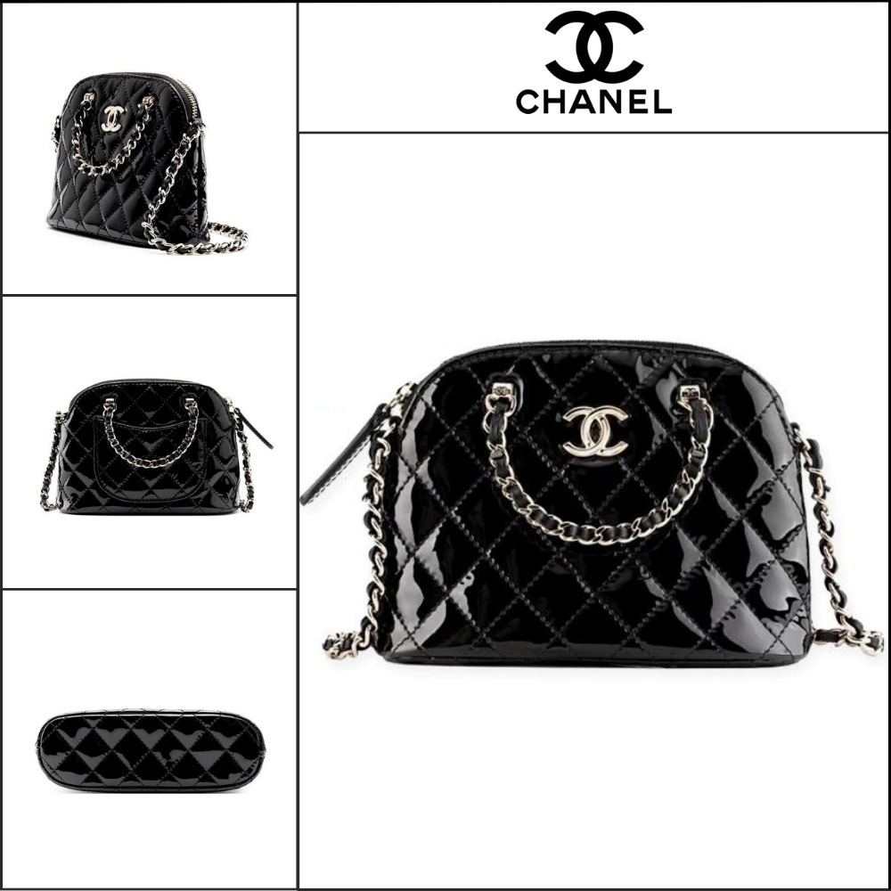 【CHANEL】Half-Moon Patent Quilted Crossbody Bag