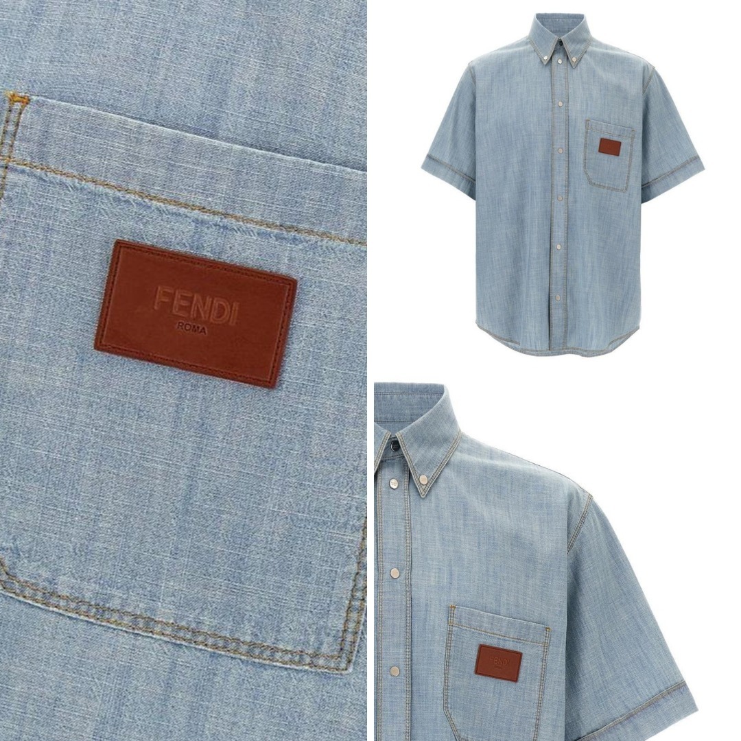 VIPセール【FENDI】ライトブルーシャンブレー シャツ