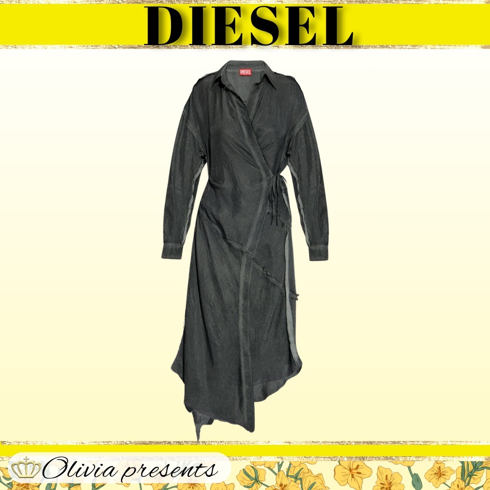 DIESEL>>D-Raven-Q1 フェード ディストレスト ミディ ドレス