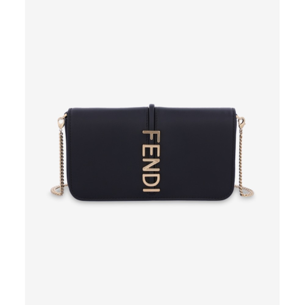 ■FENDI■ Fendigraphy Chain Wallet Pouch Bag Black 8BS076A5D