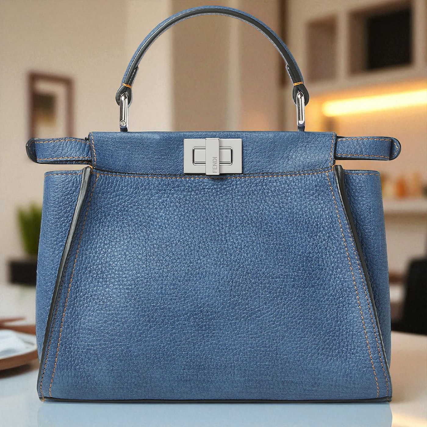 FENDI ピーカブー ミニ デニム調ブルーレザー バッグ