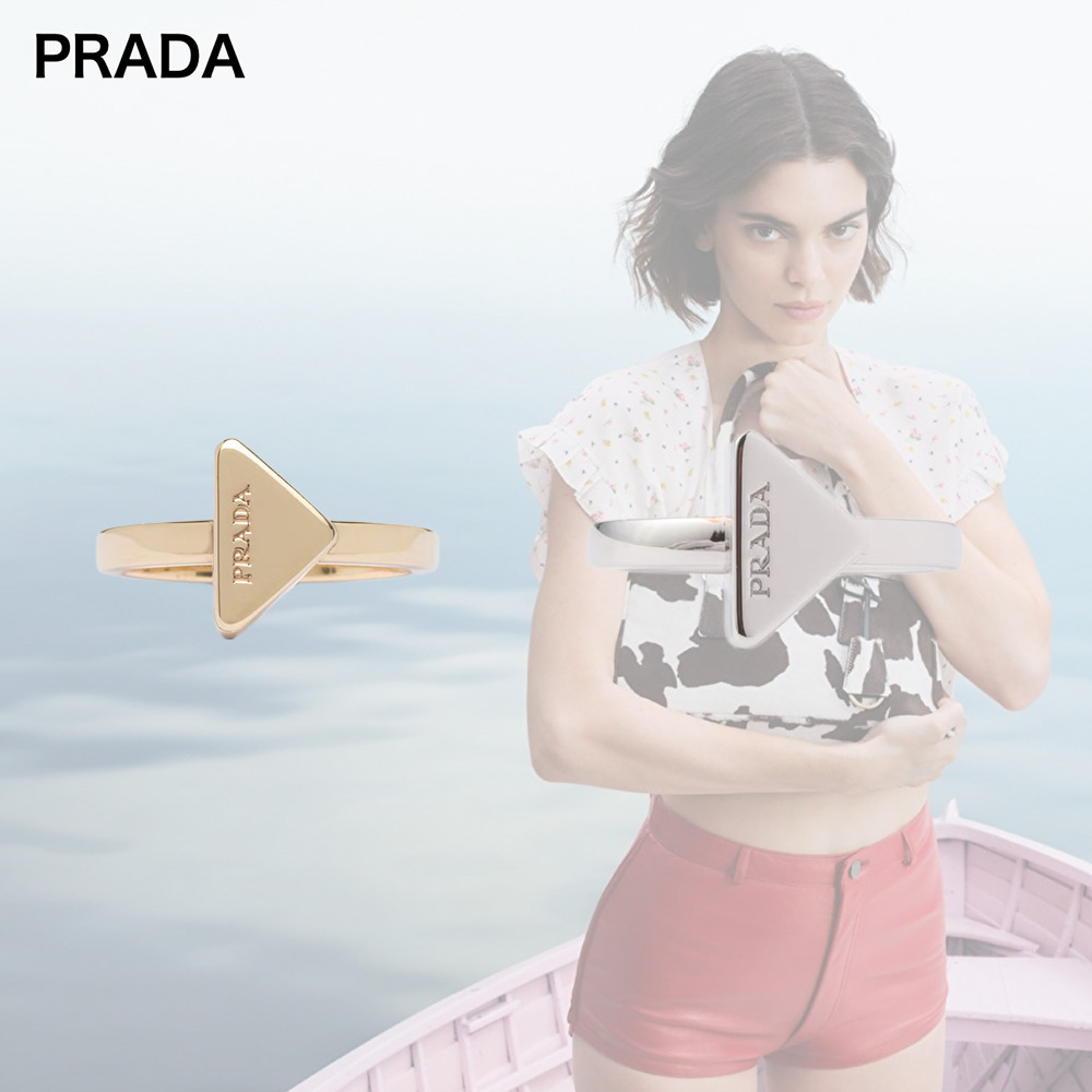 【希少】PRADA エレガント トライアングル 刻印ロゴ リング 2色