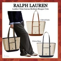 Ralph Lauren★Leather-Trim Canvas Medium Shopper Tote