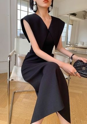 春夏タイトドレス ビッグカラー 韓国風