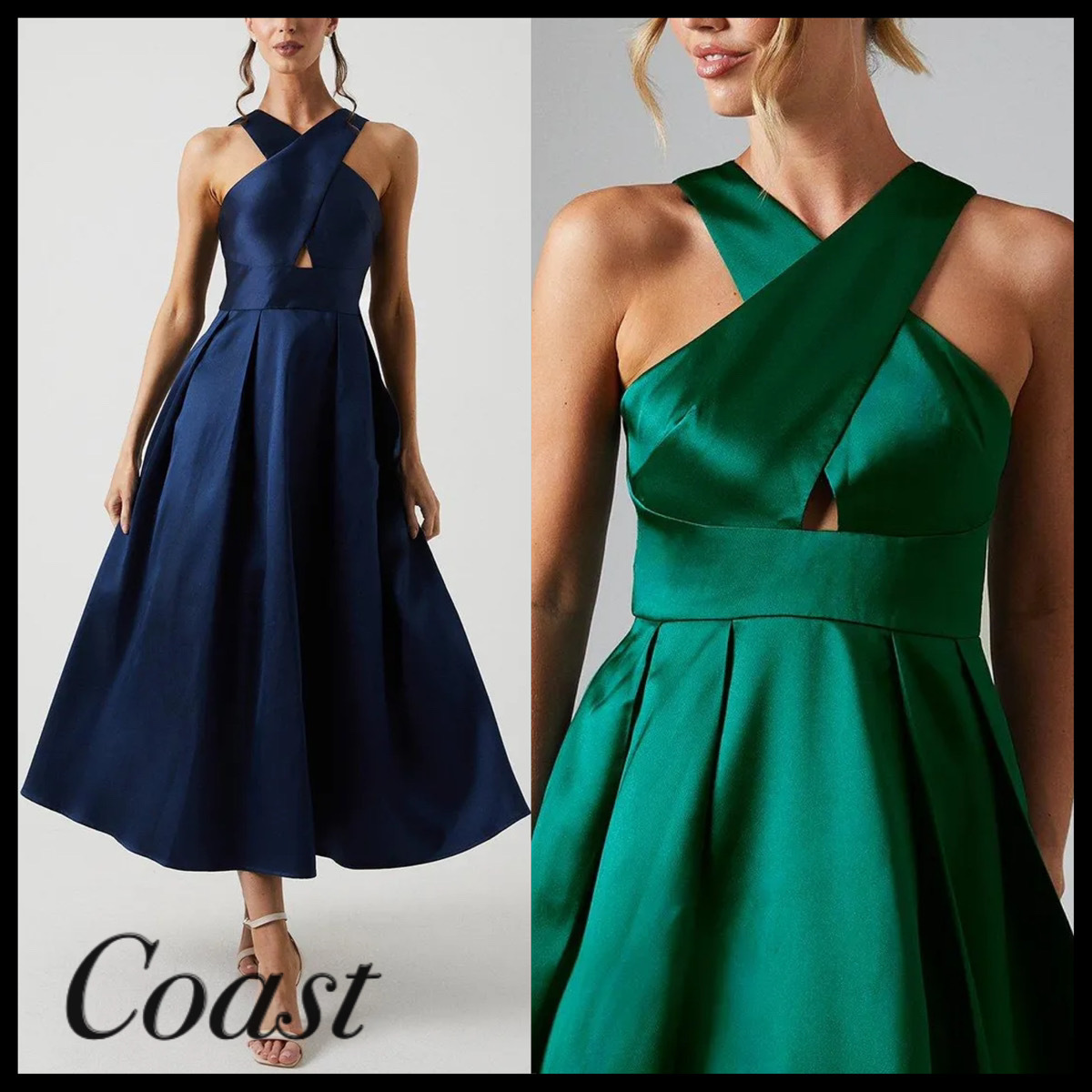Coast* クロスネック ツイル フィット フレアドレス ワンピース