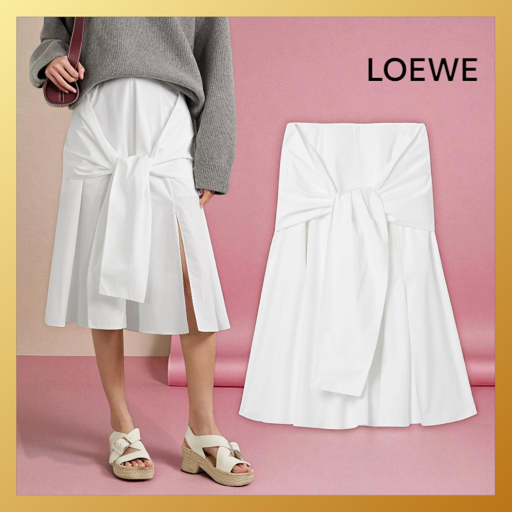 【LOEWE】ロエベ コットンポプリン レイヤード ミディ丈スカート