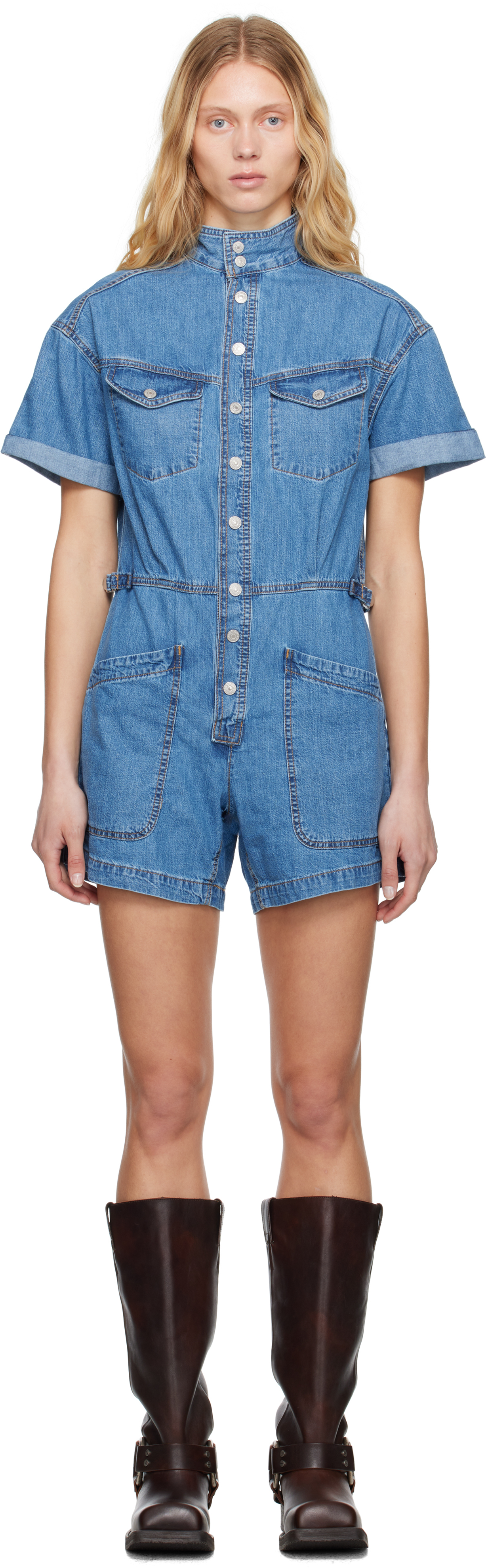 【関税込み】Levi's ブルー Surplus 半袖 デニム ロンパース