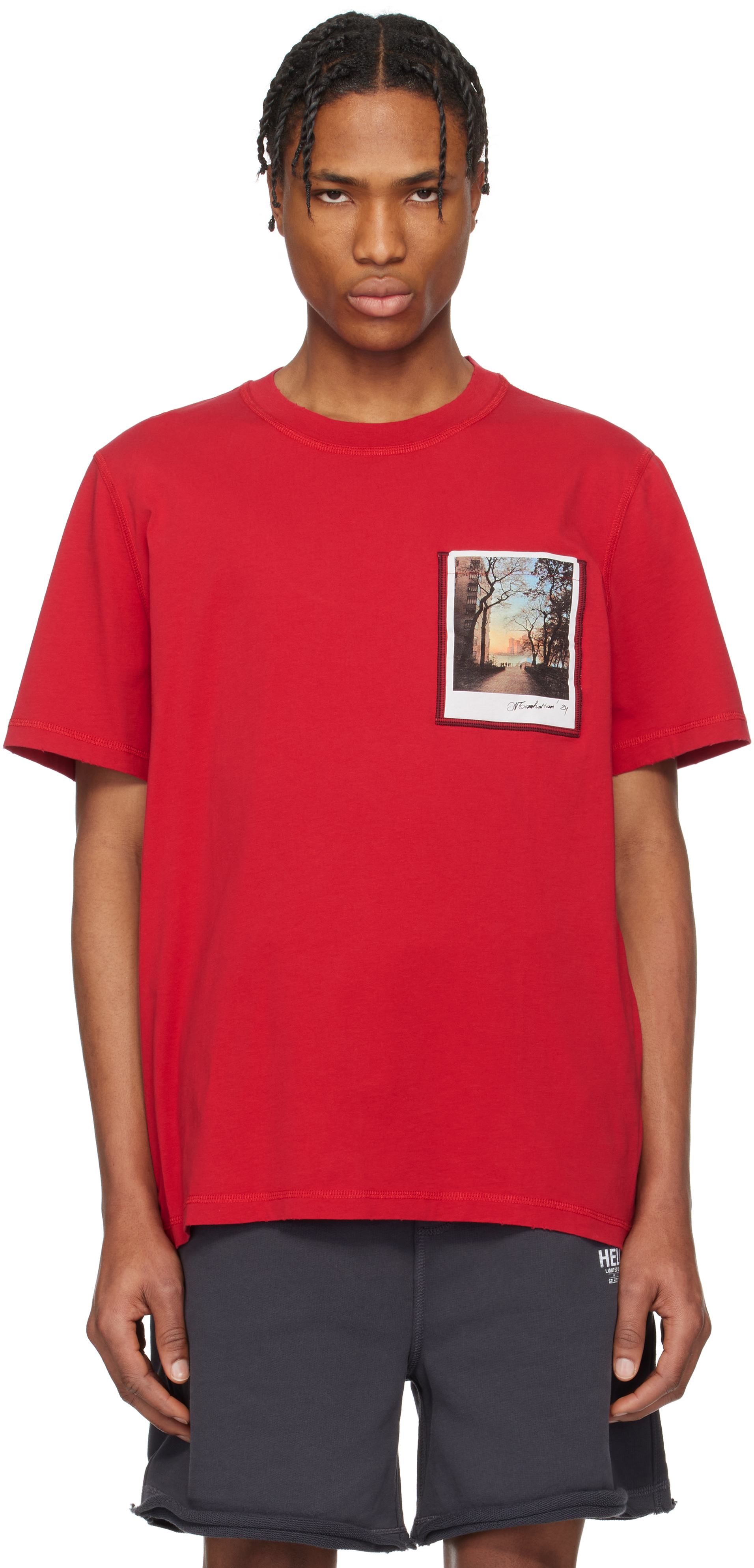 【関税込み】Helmut Lang レッド River Postcard Tシャツ