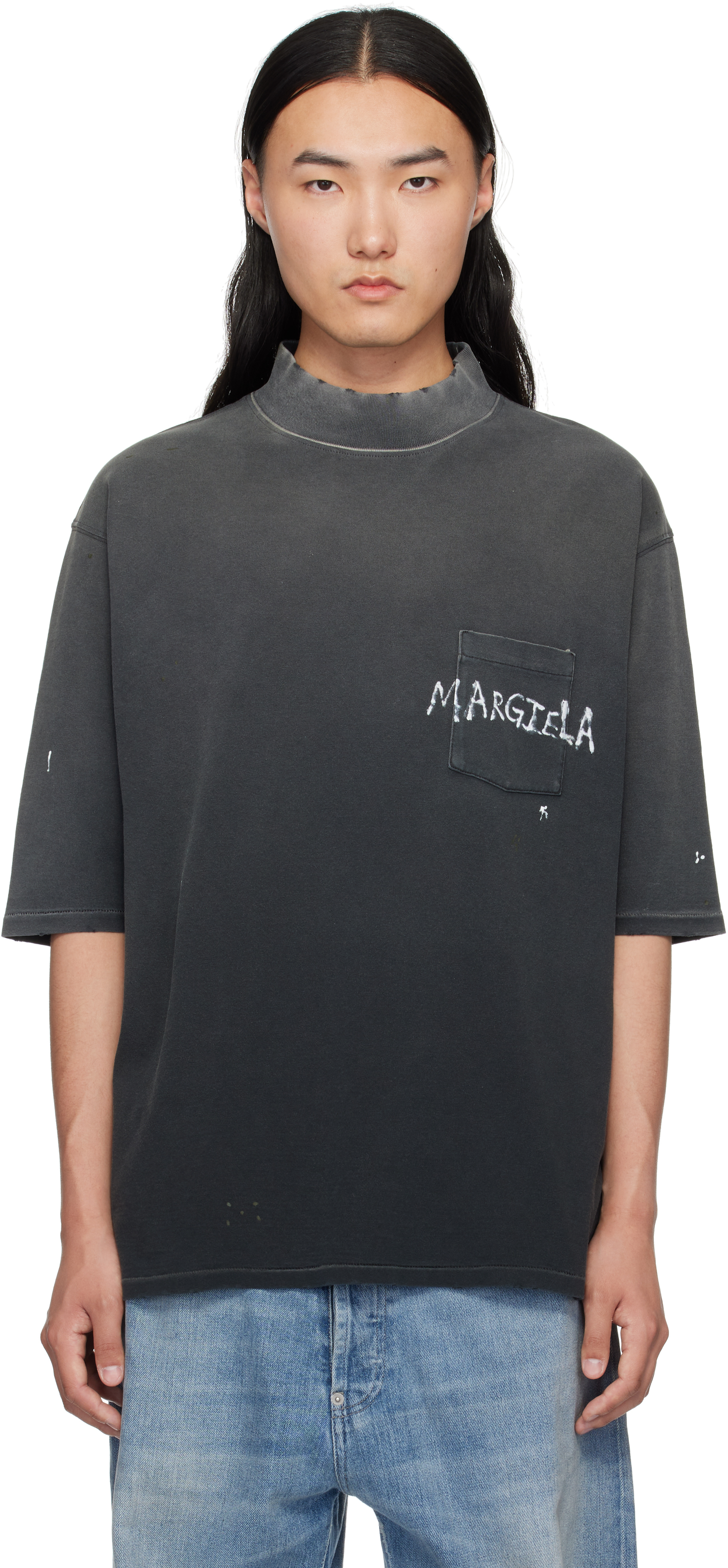 【関税込み】Maison Margiela グレー グラフィティ ロゴ Tシャツ