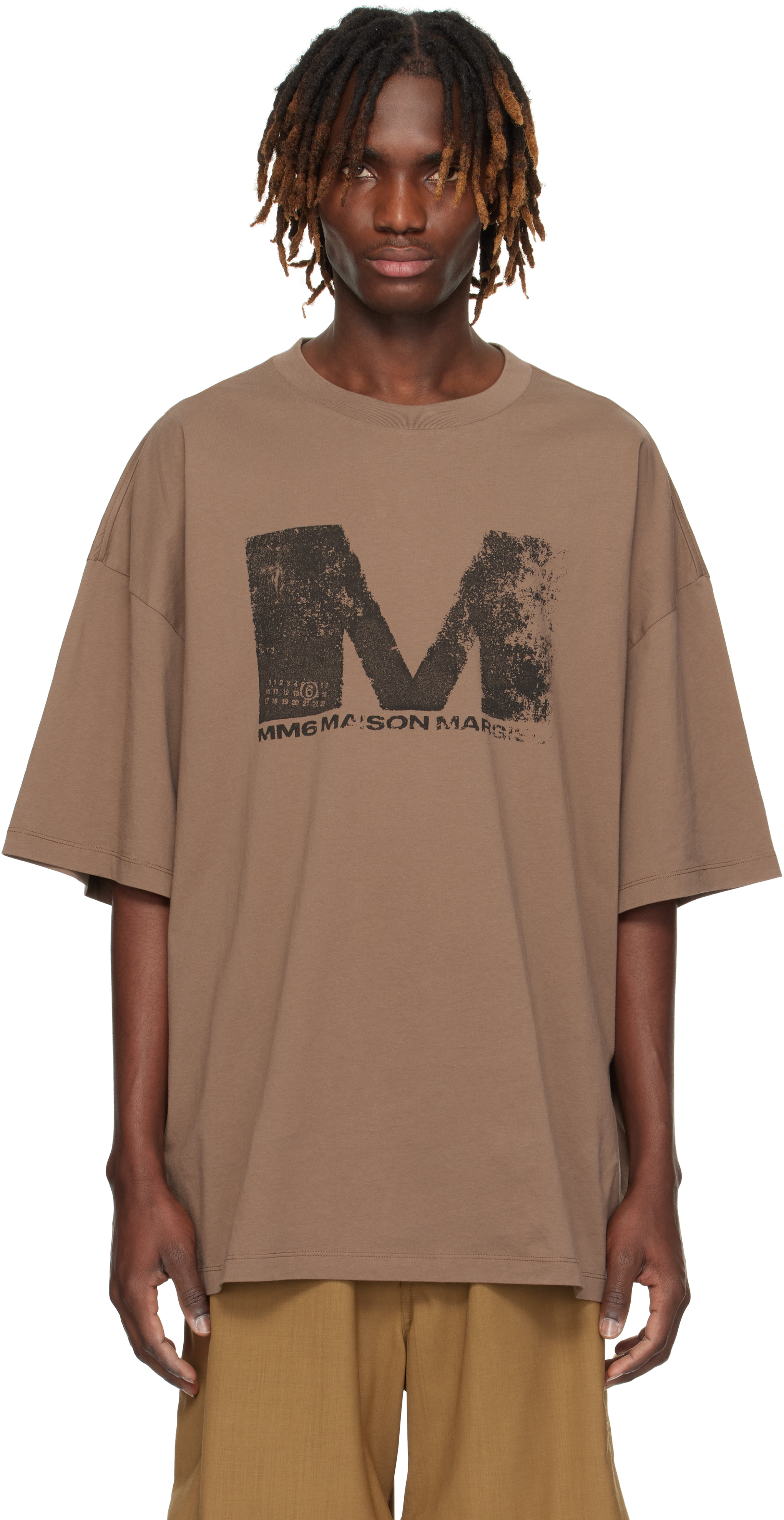 【関税込み】MM6 Maison Margiela ブラウン グラフィックTシャツ