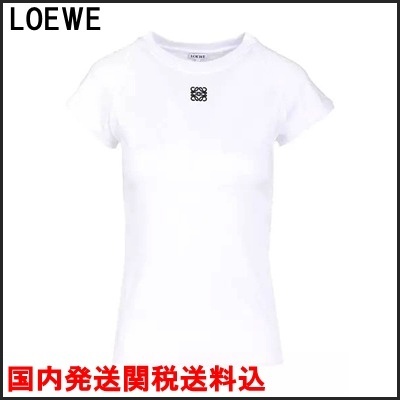 国内発 LOEWE ロゴホワイトコットンクルーネックTシャツ