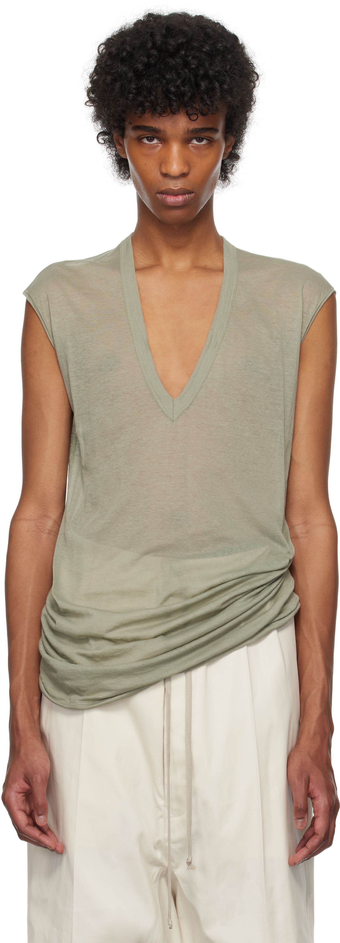 【関税込み】Rick Owens グリーン Hollywood Deep V SL トップス