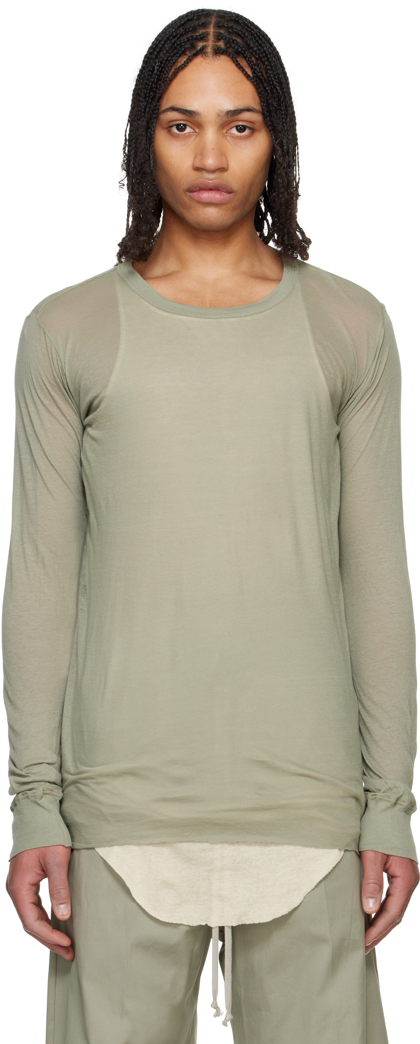 【関税込み】Rick Owens グリーン Hollywood Basic 長袖Tシャツ