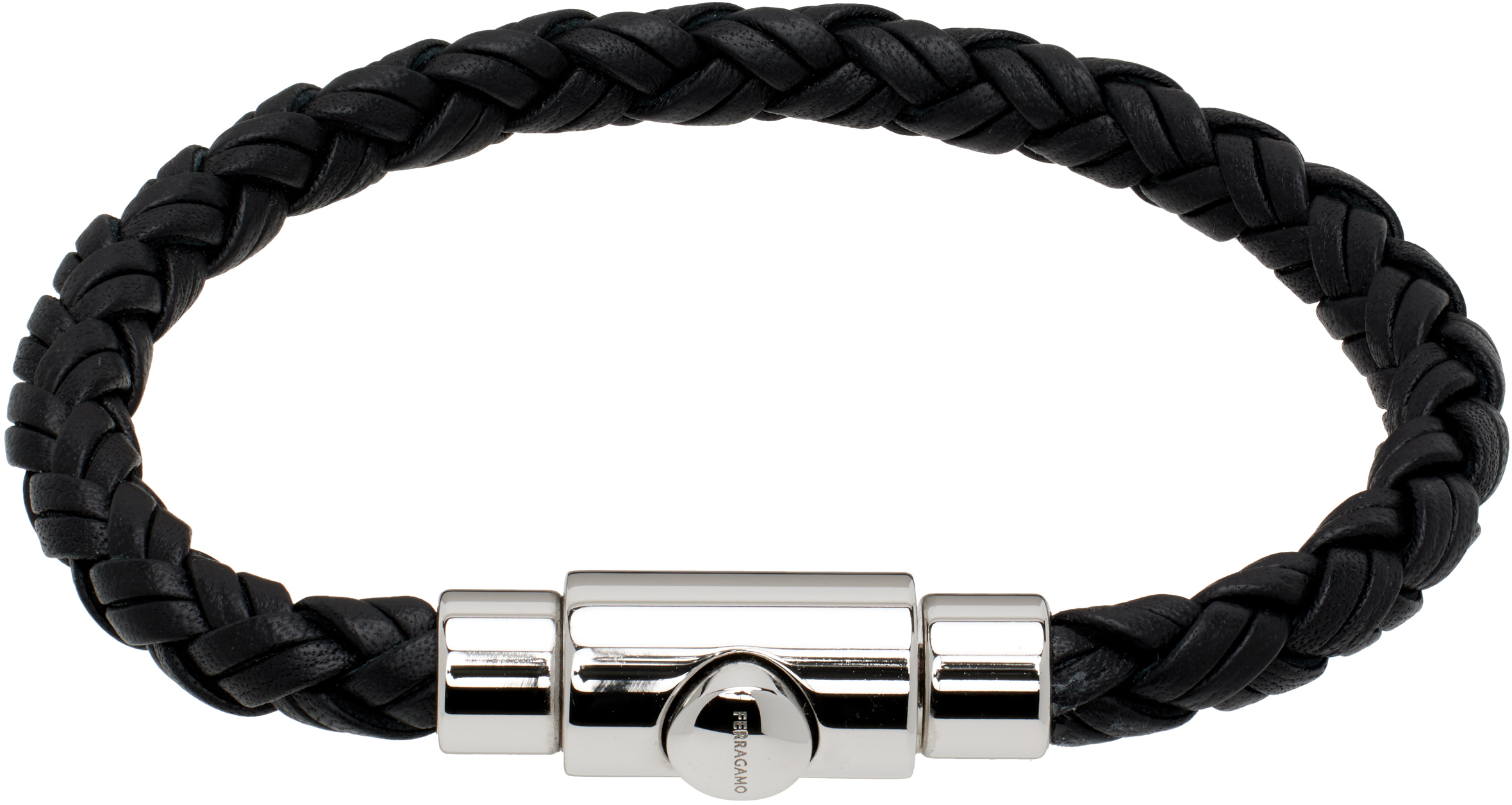 【関税込み】Ferragamo ブラック ブレイド レザー ブレスレット