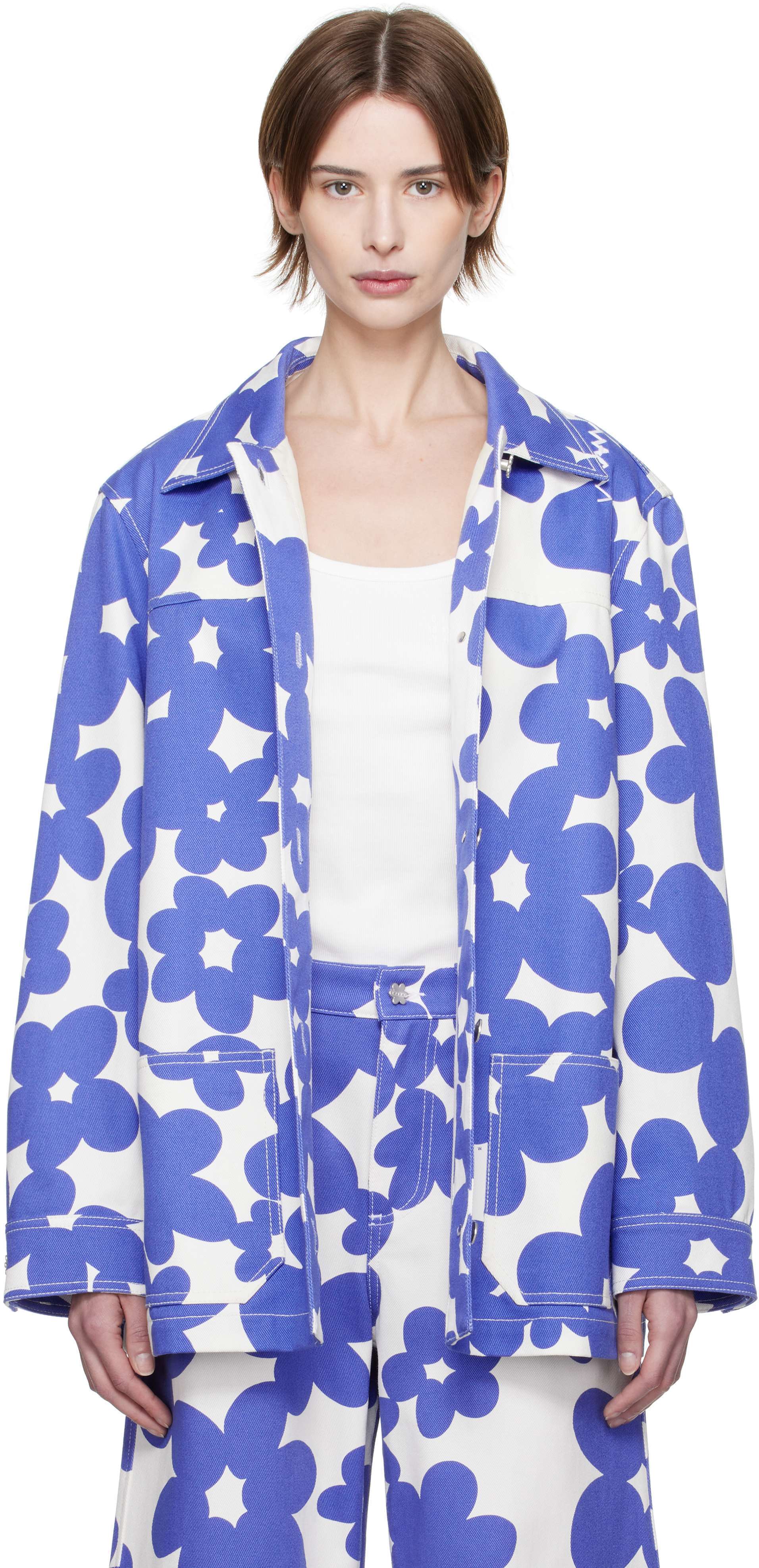 【関税込み】Marni ブルー＆ホワイト Dillies Print ジャケット