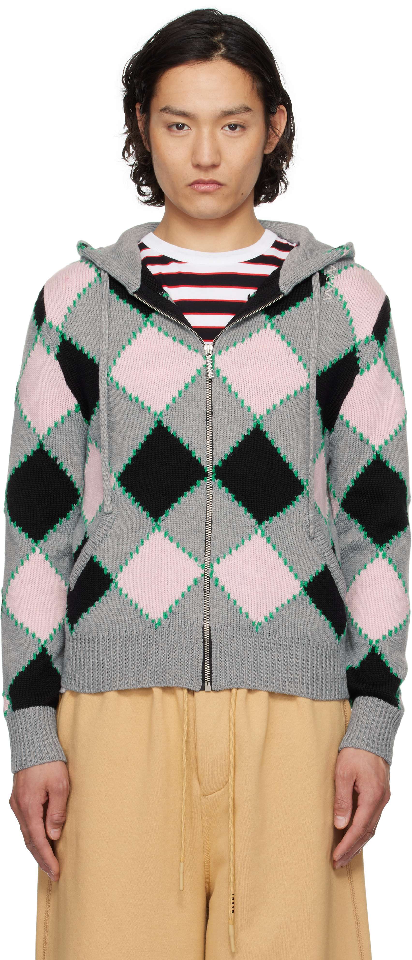 【関税込み】Marni グレー アーガイル ゲージ 5 ジャケット