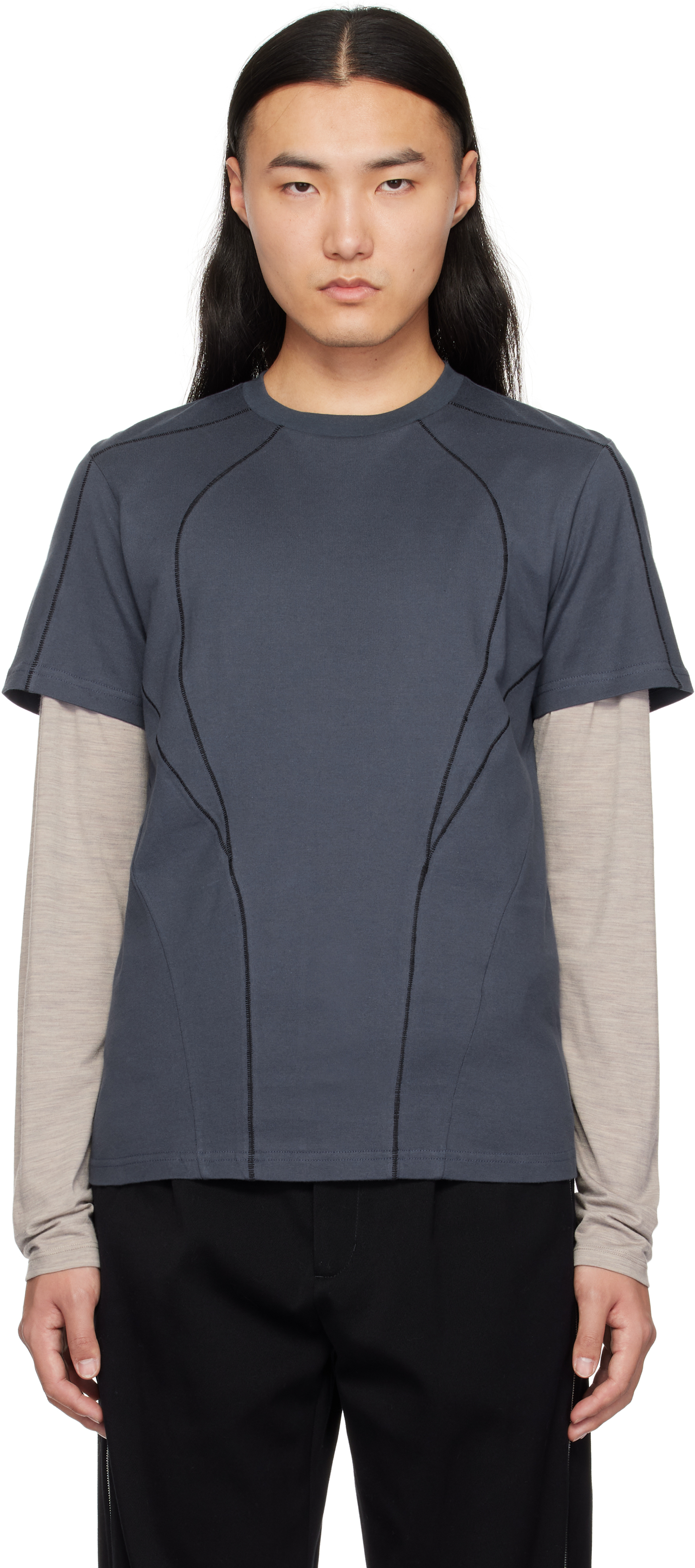 【関税込み】HYEIN SEO ブルー Serger Stitch Tシャツ