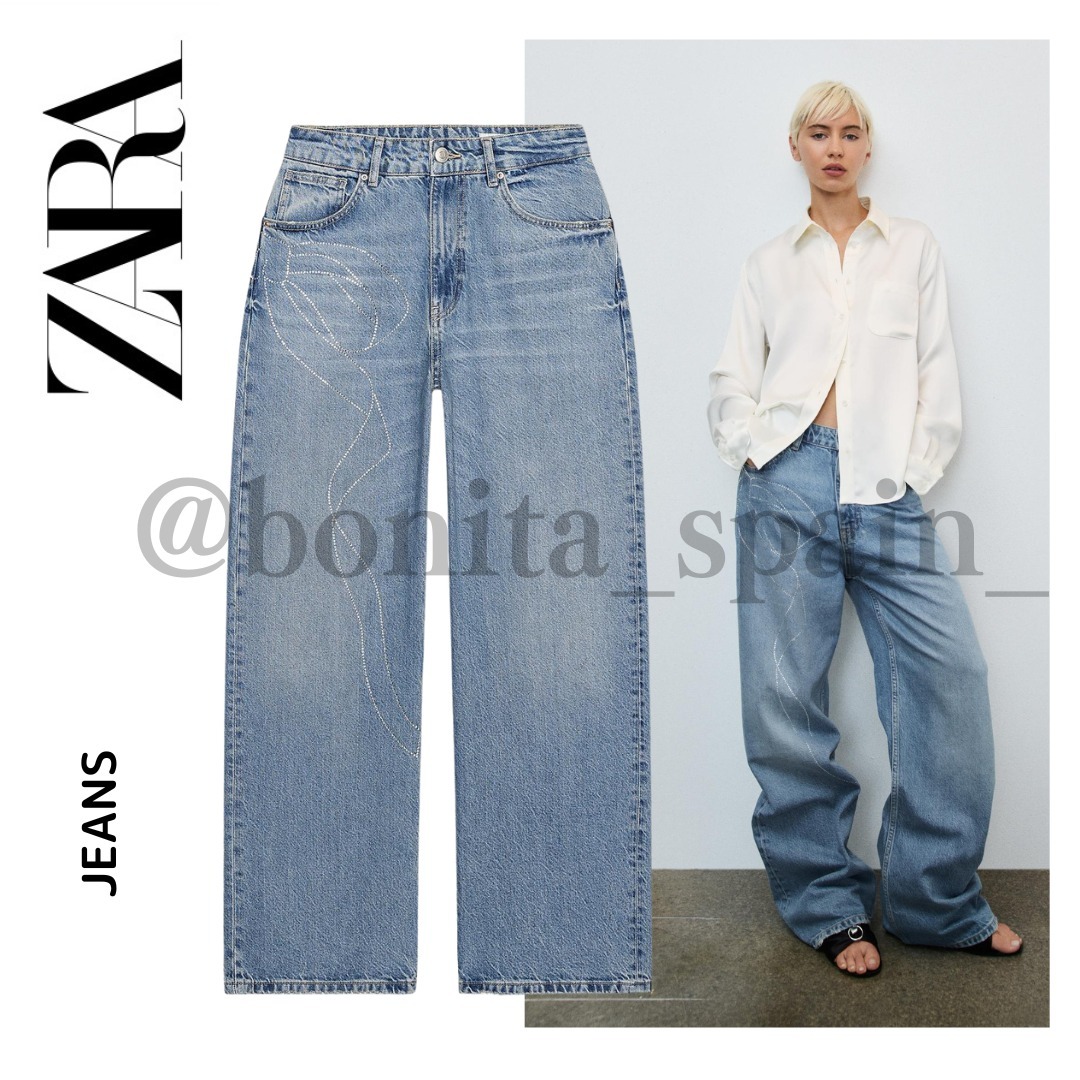 【ZARA】リラックス オーバーサイズ ラインストーンジーンズ