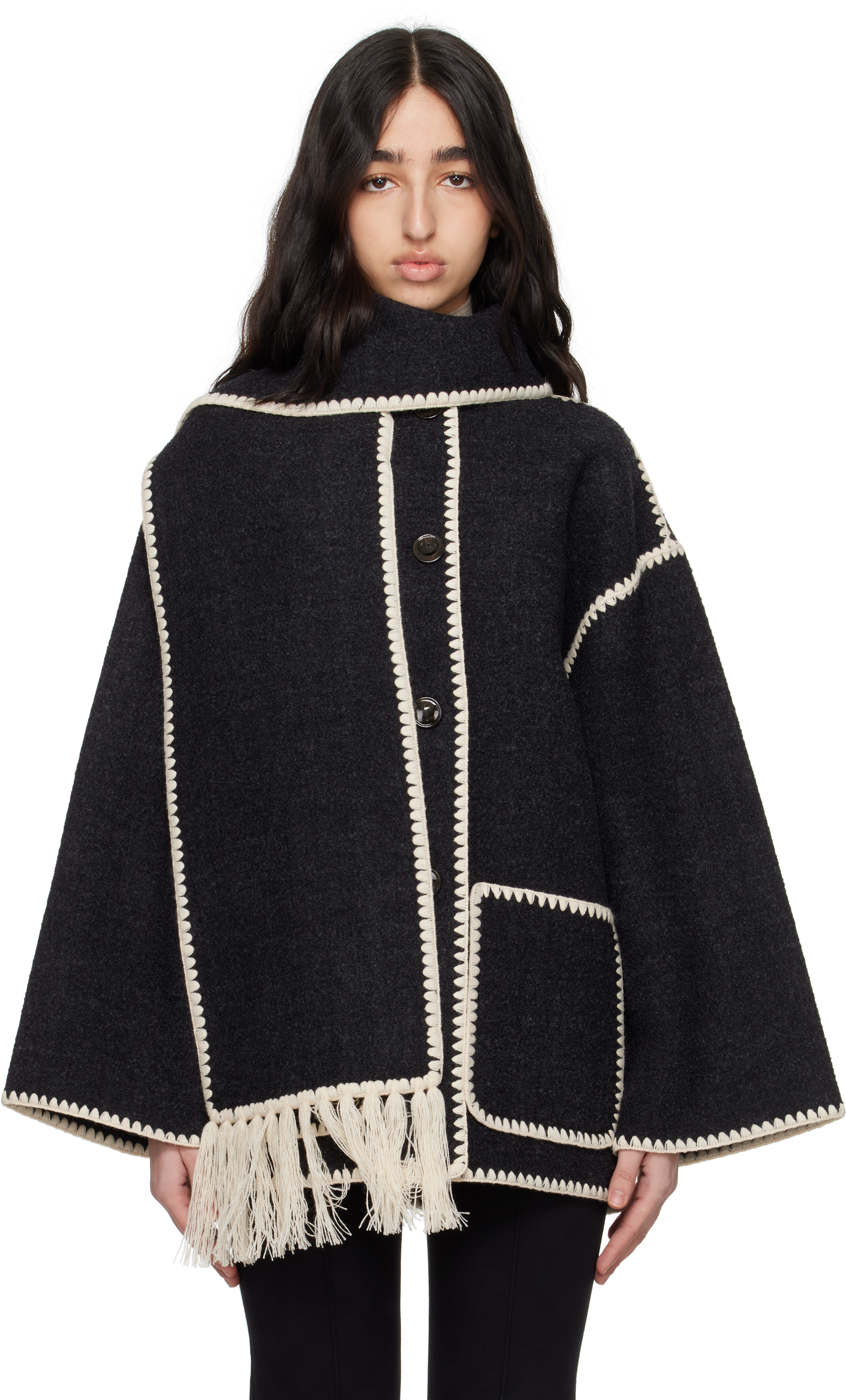 【関税込み】TOTEME グレー Embroidered Scarf ジャケット