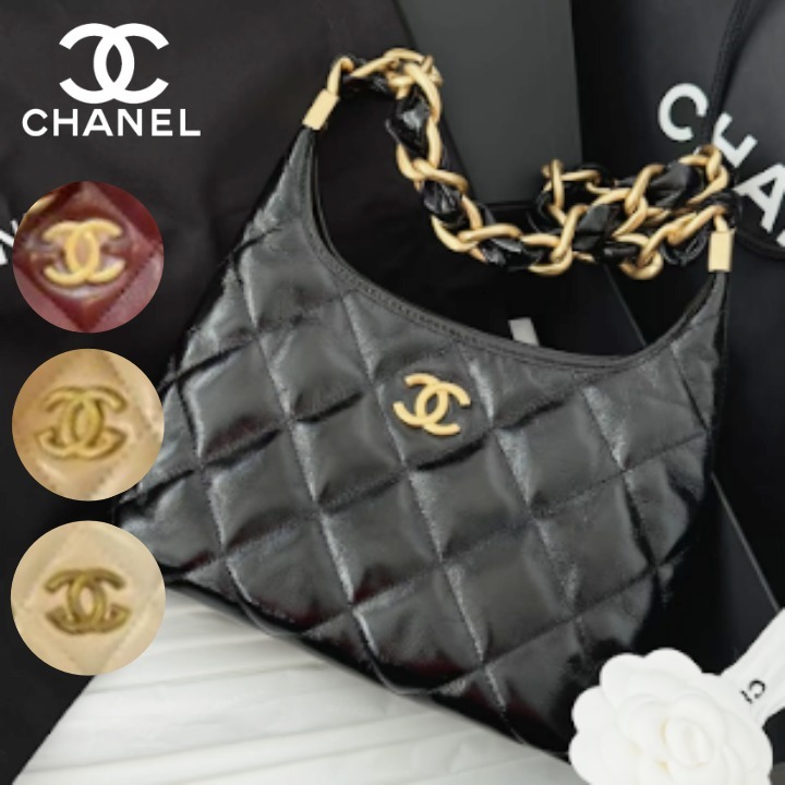 【光沢感が上品25A】 CHANEL ホーボーバッグ ラムスキン