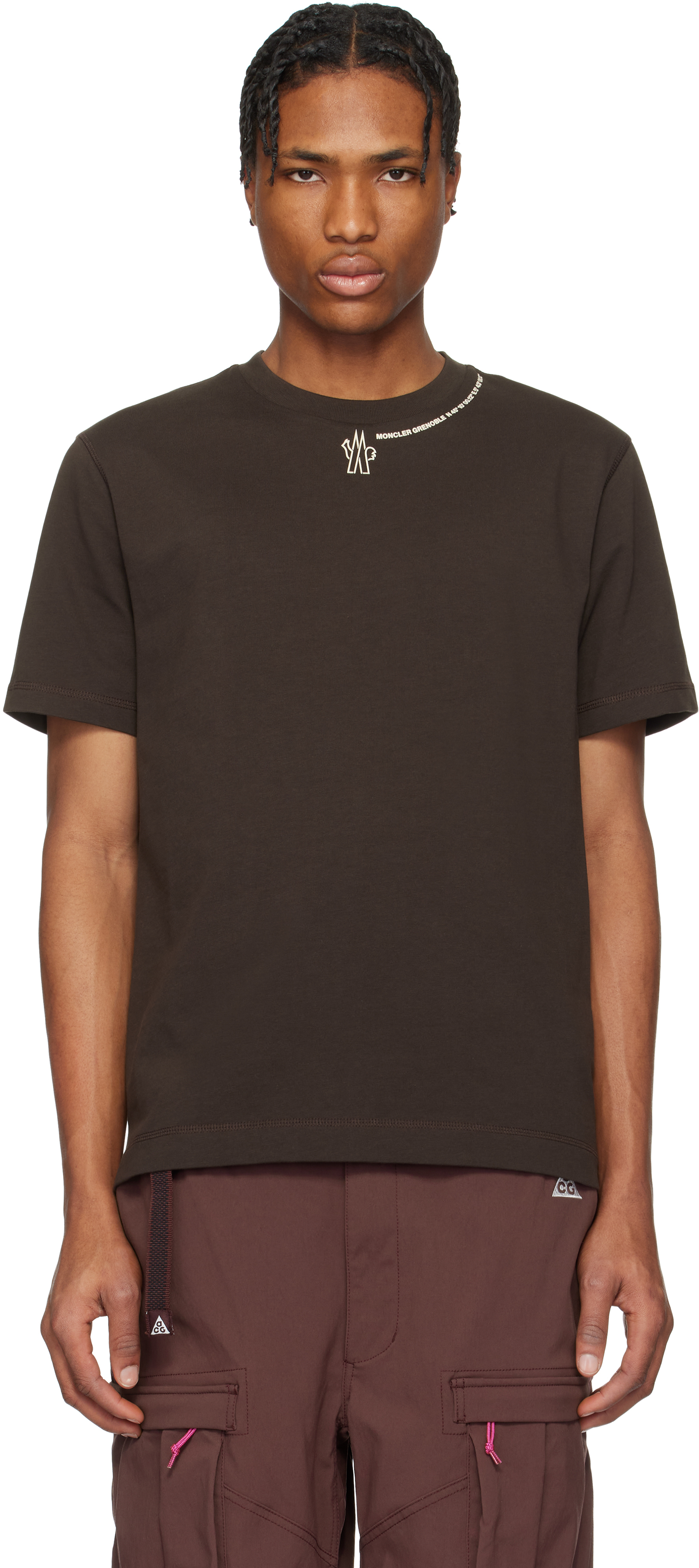 【関税込み】Moncler Grenoble ブラウン ロゴ コットン Tシャツ