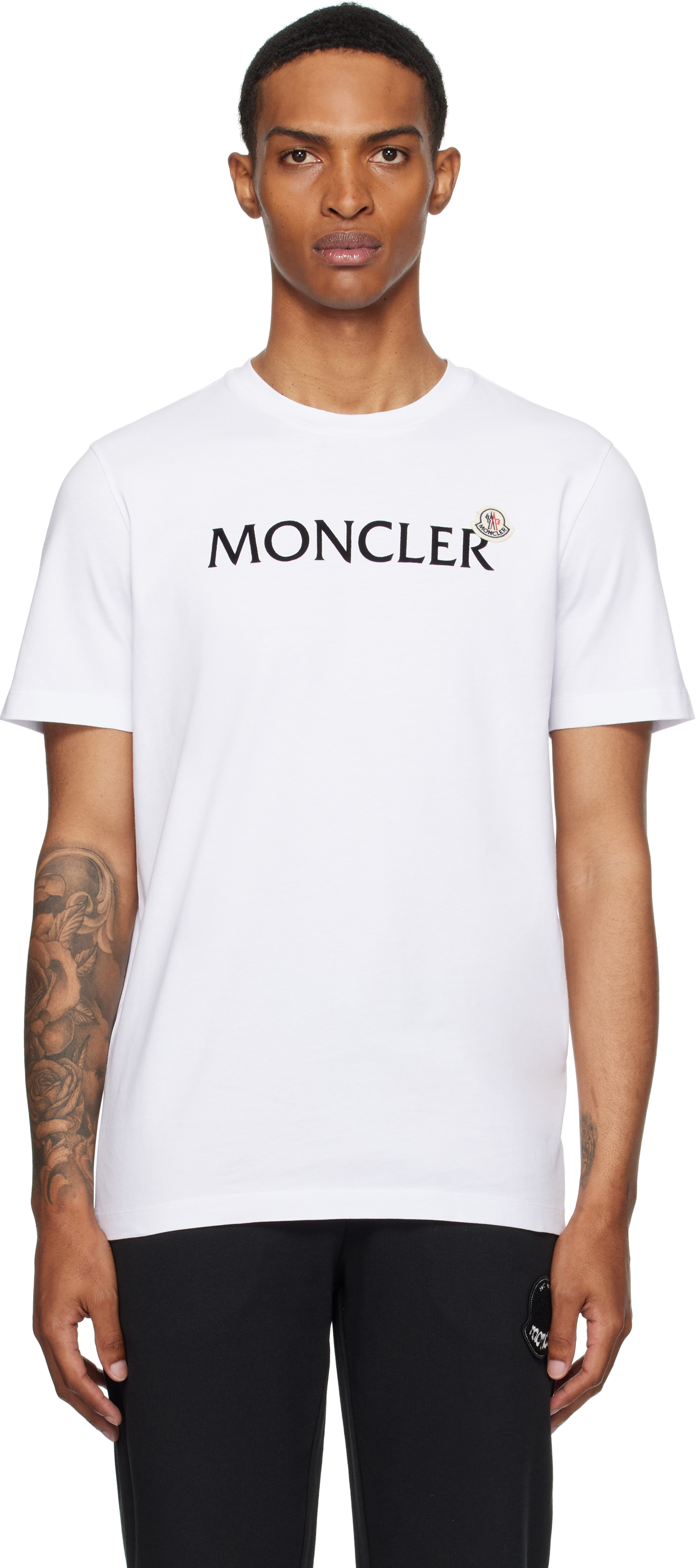 【関税込み】Moncler ホワイト フロックロゴ コットン Tシャツ