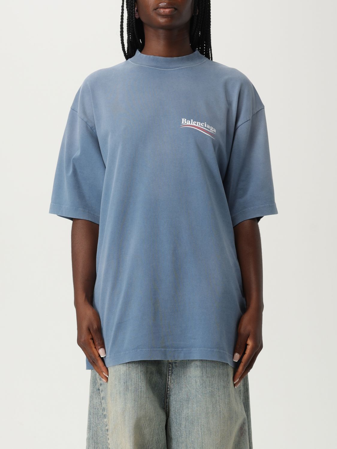 Tシャツ・カットソー BALENCIAGA Woman T-Shirt Blue 764235TIV52 9798