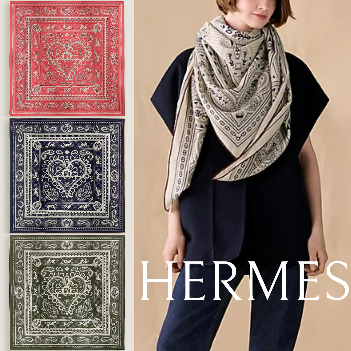 *HERMES*カレ140 【シュヴァル ドゥ クール】 バンダナ カシシル