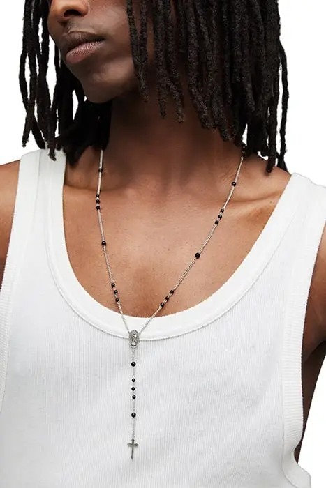 “ALLSAINTS” Saif beaded ロザリオ T字ネックレス