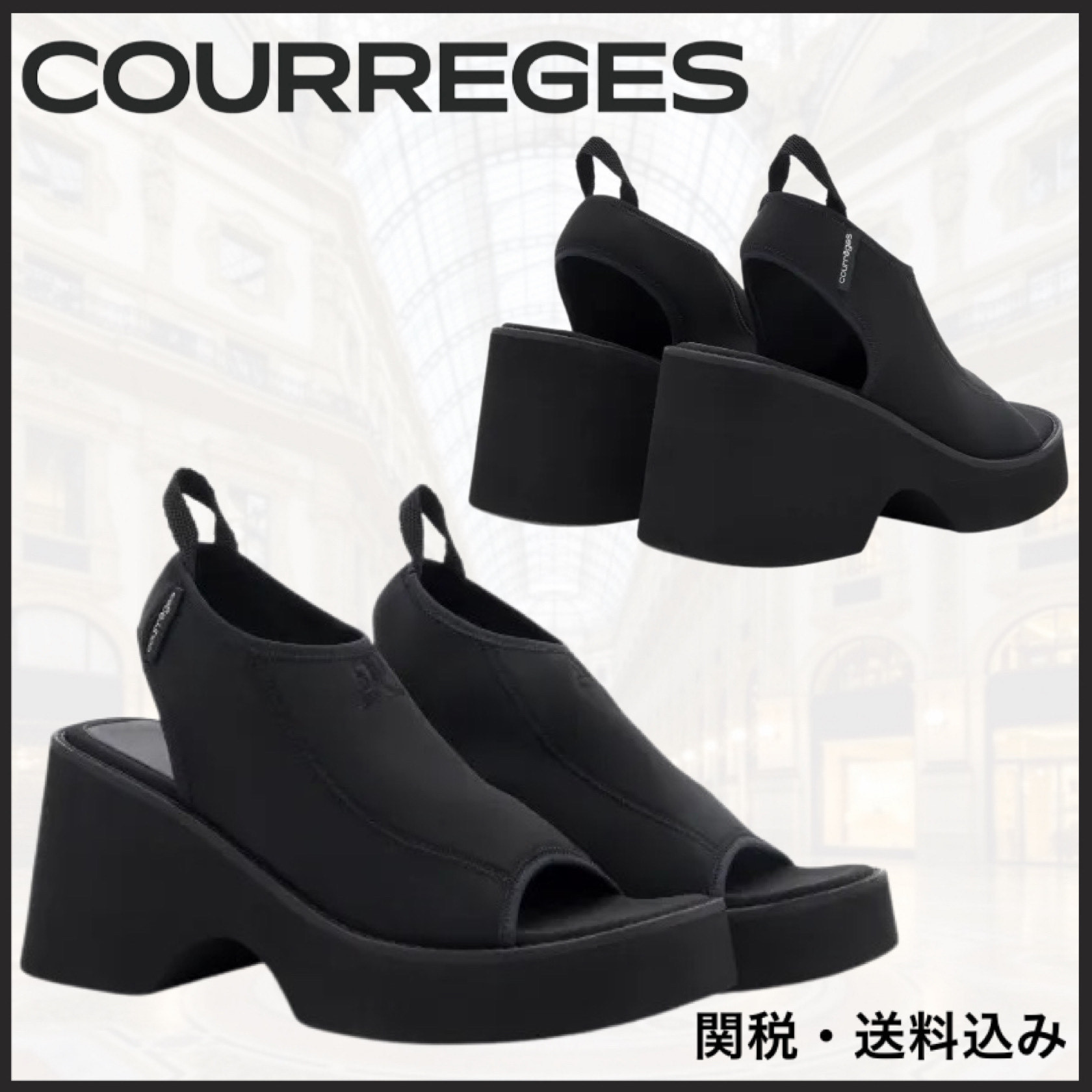 関税込み★Courreges★Wave ロゴ ブラック サンダル