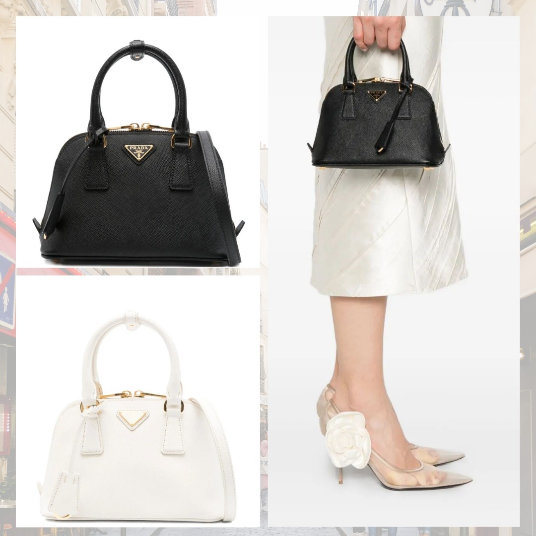 関税込 PRADA レザー トップハンドルバッグ