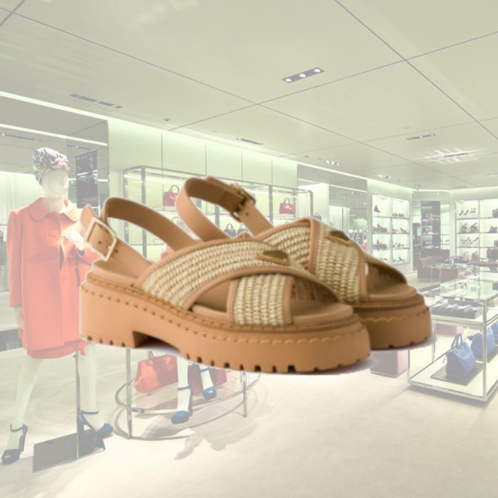 【25AW】新作 クロシェxレザー サンダル◆プラダ