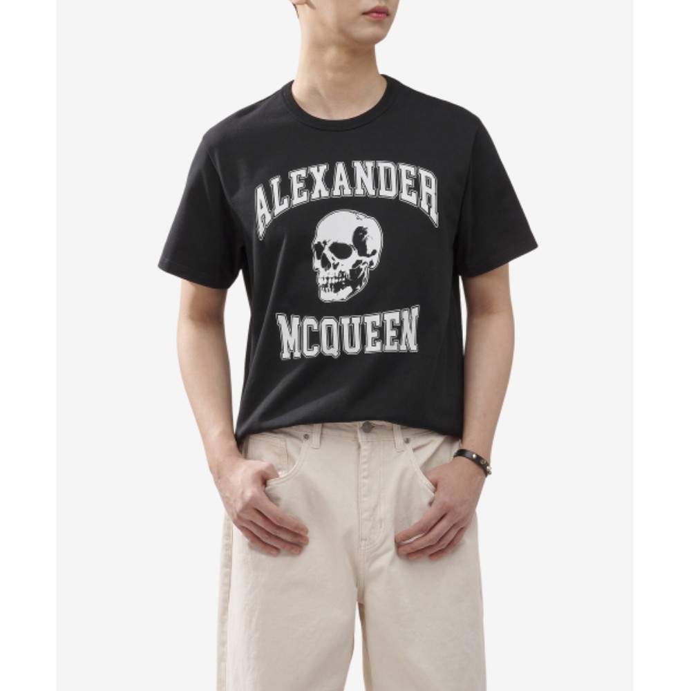 ★alexander mcqueen★ Varsity Short Sleeve T-Shirt Black Whi