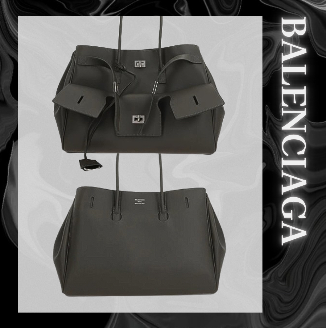 BALENCIAGA レザー ミディアム ハンドバッグ カーキ