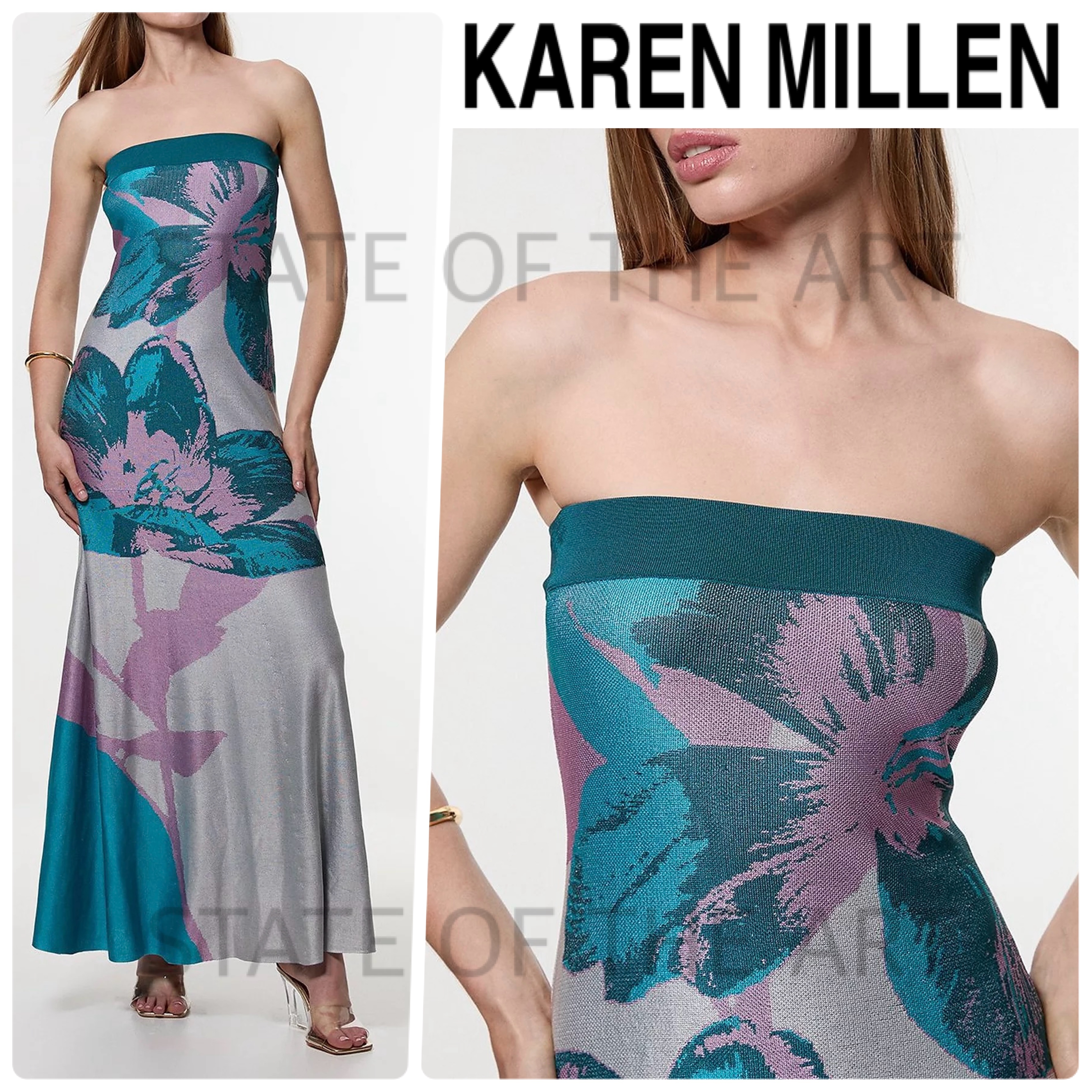【Karen Millen】フローラル スリンキーニット バンドゥドレス