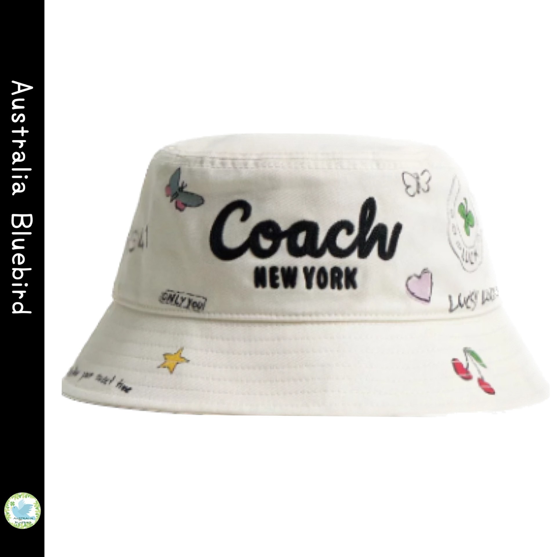 軽量で快適★COACH★ロゴ刺繍入りバケットハット 手描き風帽子