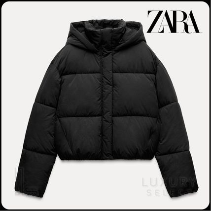 ZARA フード付きダウンジャケット S ブラック ブラック（黒）系 S ZARA(ザラ) ダウンジャケット・コート