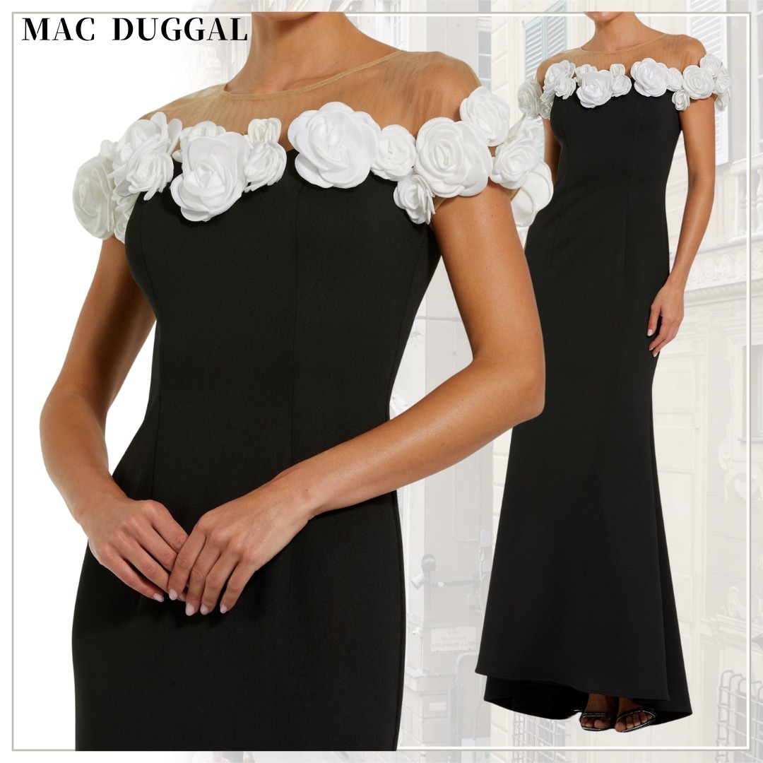 【Mac Duggal】ブラックアンドホワイト ストレッチクレープ