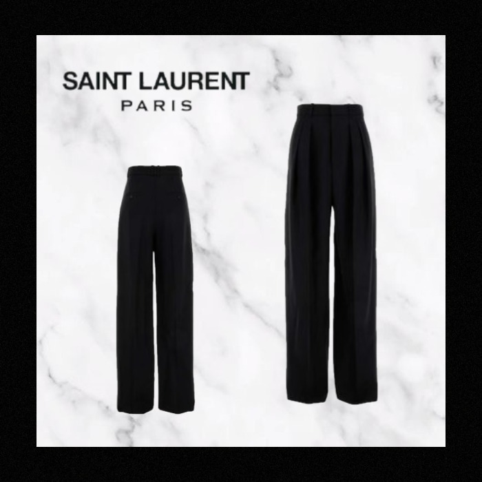 パンツ SAINT LAURENT Black Wool Wide-Leg Pant