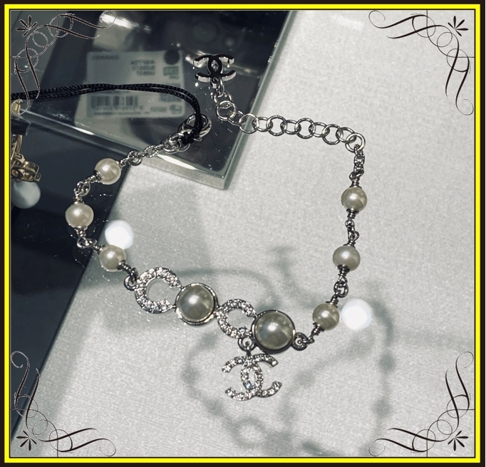 【CHANEL】シャネル ココマーク×パール ブレスレット シルバー