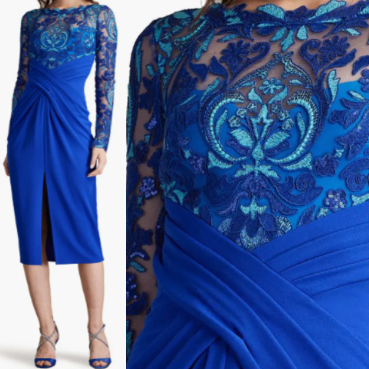 【TADASHI SHOJI】関税込★ブルー刺繍ドレスワンピ