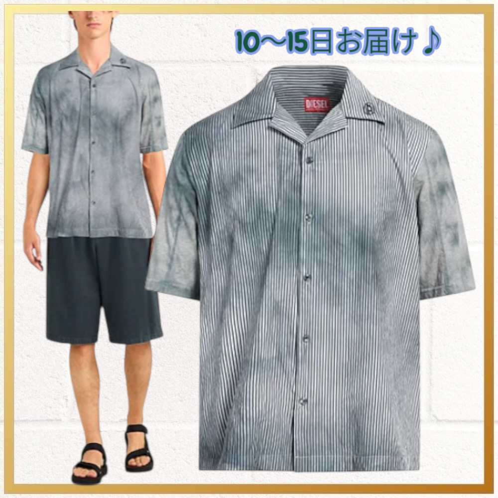SALE☆関税送料込 DIESEL ストライプ柄 メンズ半袖 T シャツ 黒
