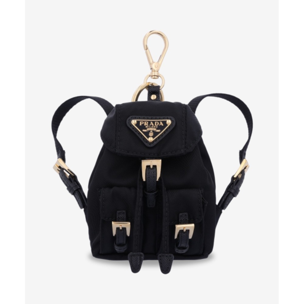 ★PRADA★ Triangle Logo Mini Backpack Keyring Black 1TT2052D